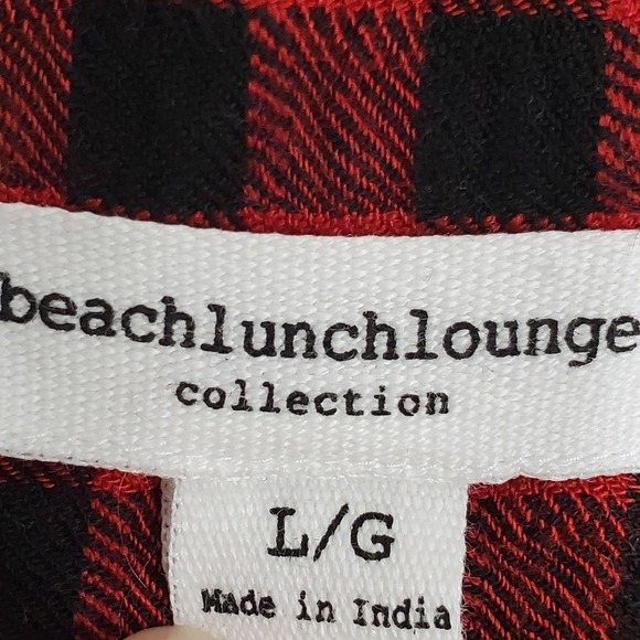 Beach Lunch Lounge Large Red Black Check Flannel Long Sleeve Relaxed‎ Shirt - Picture 4 of 6